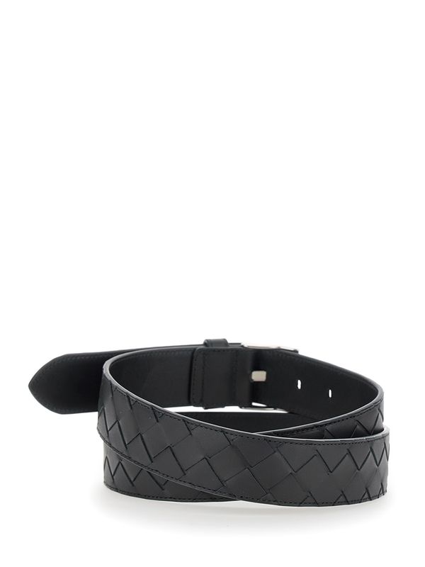 Black Intrecciato Leather Belt