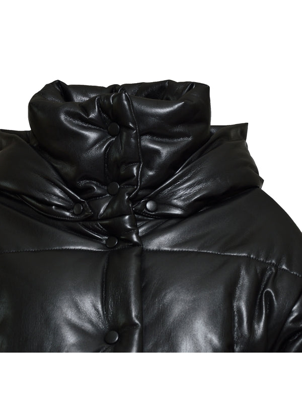 AVELINE Faux Leather Cropped Puffer Jacket