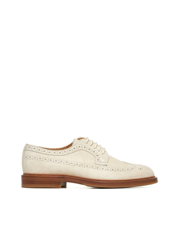 Wingtip Beige Leather Lace-Up Shoes