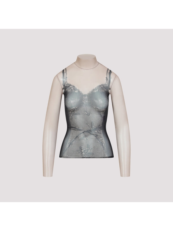 Trompe-L'oeil High-Neck Long-Sleeve Top