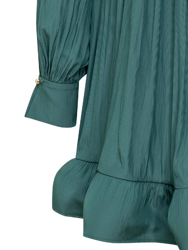 Charmeuse Gathered Ruffle Midi Dress