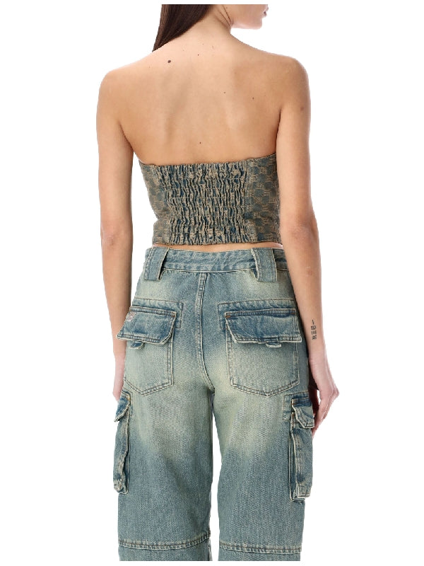 MISBHV - Monogram Jacquard Zipper Denim Corset Top - Jente