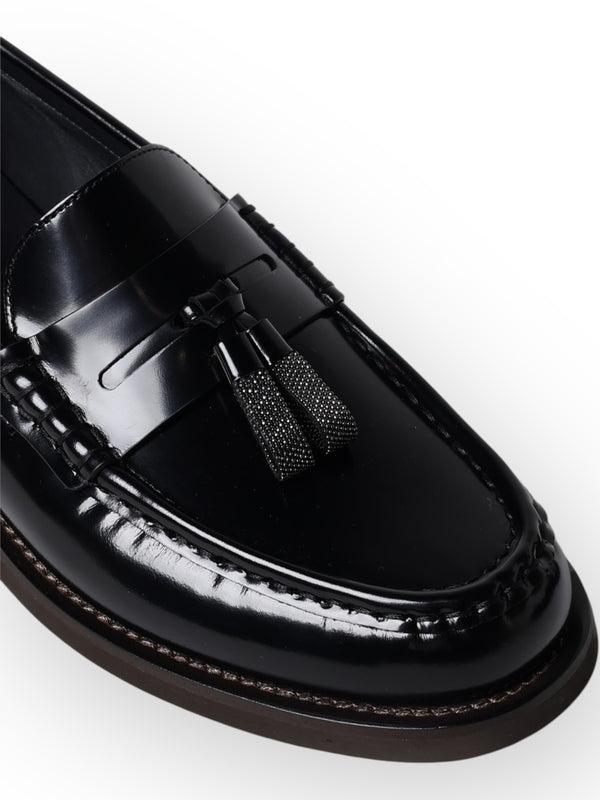 Monili Detail Leather Loafers