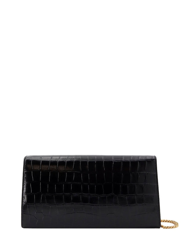 Croc Effect Leather Chain Clutch Bag