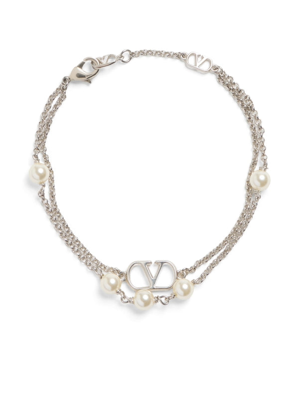 V Logo Pearl Detail Bracelet