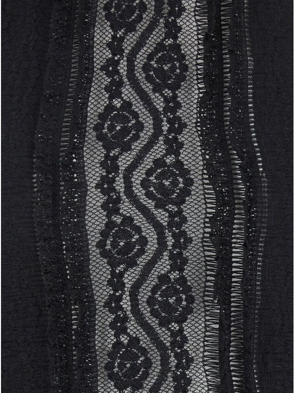 'Asteria' Black Top with Embroidery Details and Semi-Transparent Design in Cotton and Tech Fabric Blend Woman Sleeveless