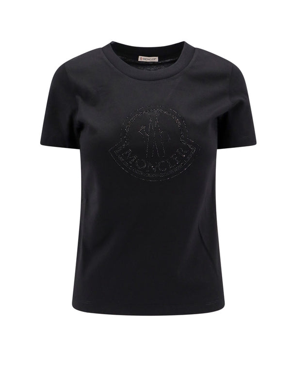MONCLER - Rhinestone Logo Short Sleeve T-Shirt - Jente