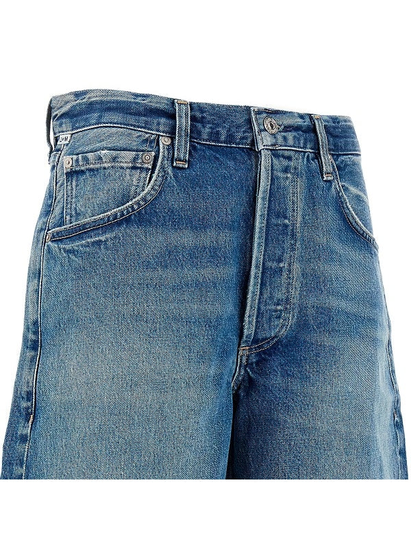 Frayed Hem Cotton Denim Shorts