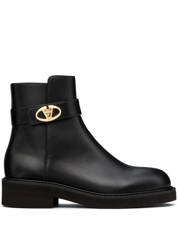 V Logo Leather Ankle Boots