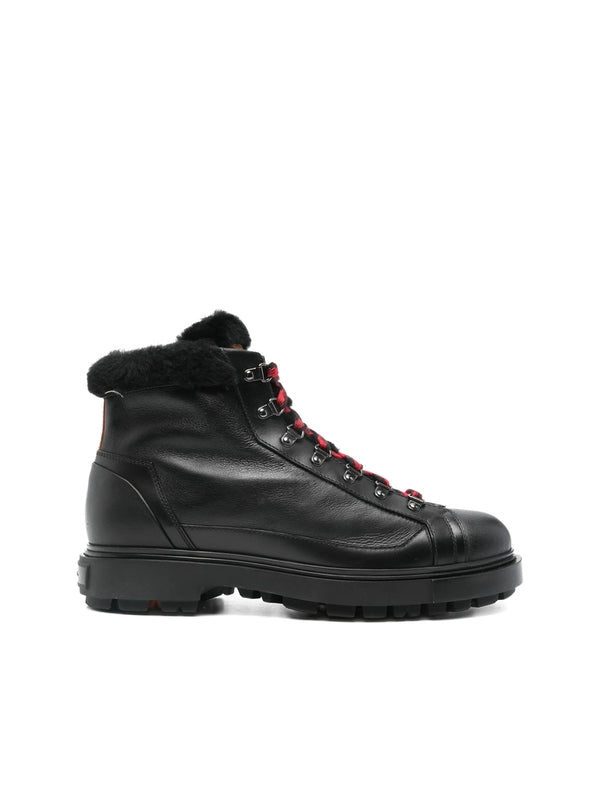 Santoni Black Lace-Up Boots