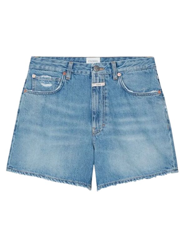 Back Logo Patch Fringe Denim
  Shorts