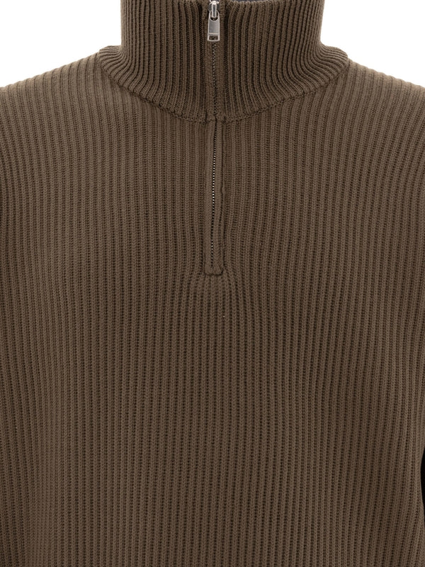 High Neck Half Zip Wool Sweater