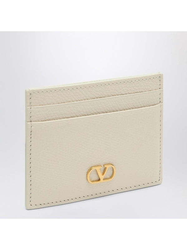 V Logo Signature Leather Card Wallet
