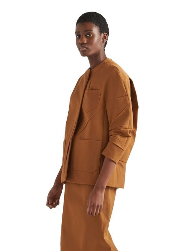 Back Triangle Logo Collarless Wrinkle Gabardine Jacket