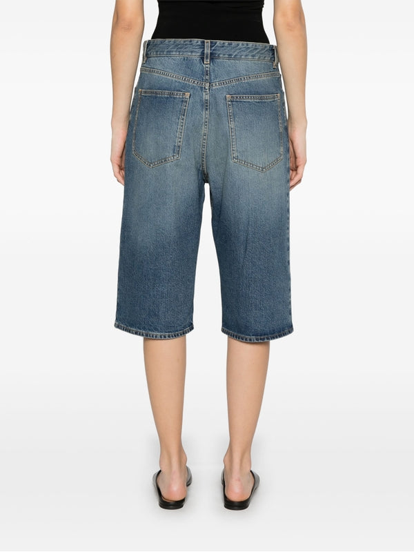 Waist-Banding Denim Bermuda Shorts