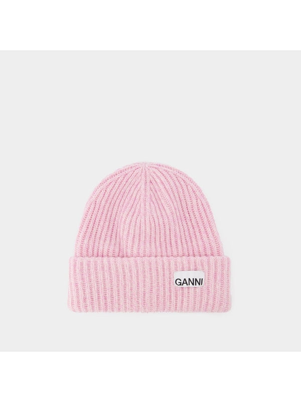 Ribbed Beanie Hat in Pink Recycled Wool/Poly Beanies