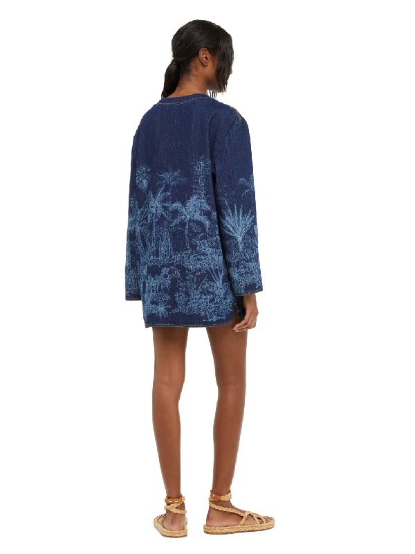 Jungle Printing Denim Mini Dress