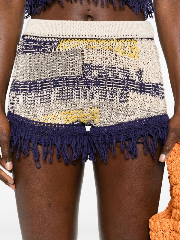 Asburgo Pattern Jacquard Fringe Shorts