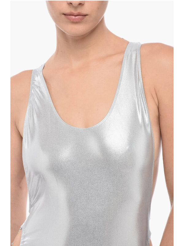 Back Cut-Out Metallic Strap Swimsuit