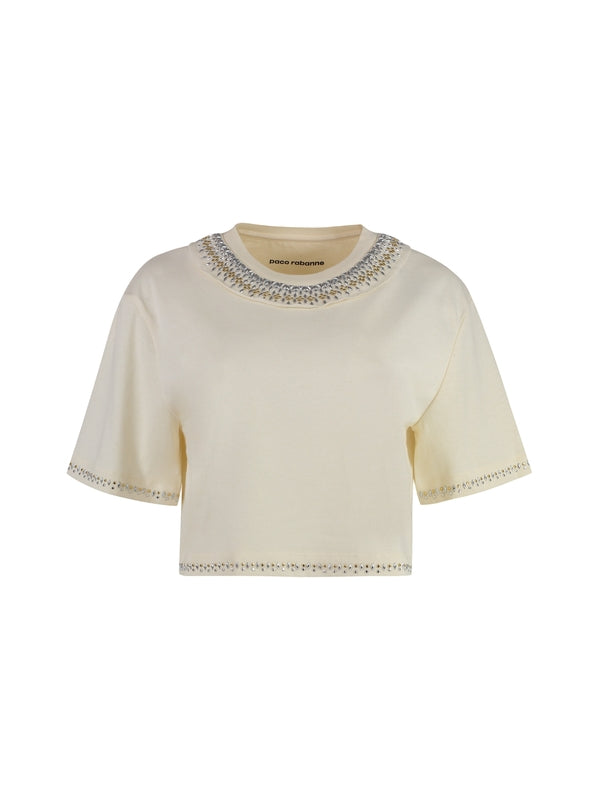 Beads Embellished Crop Short Sleeve
  T-Shirt