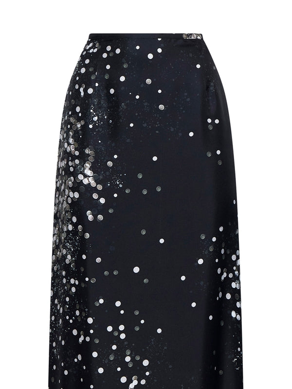 Printed Detail Silk Long Skirt