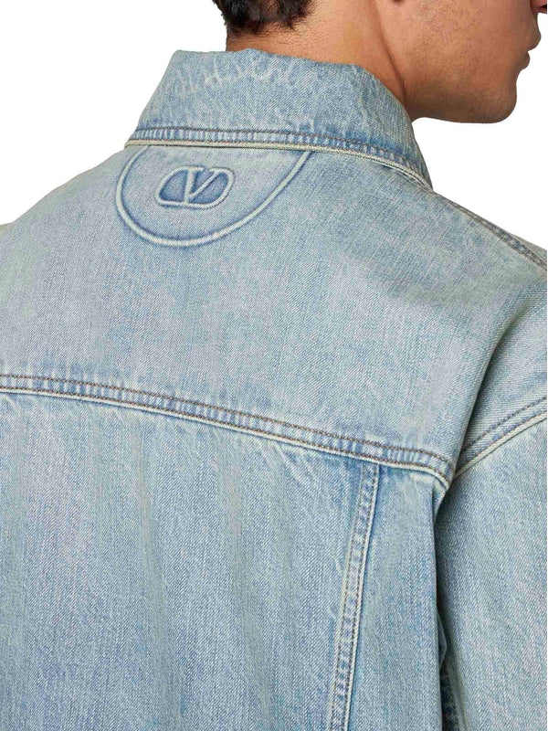 Back Logo Flap Pocket Denim Trucker Jacket