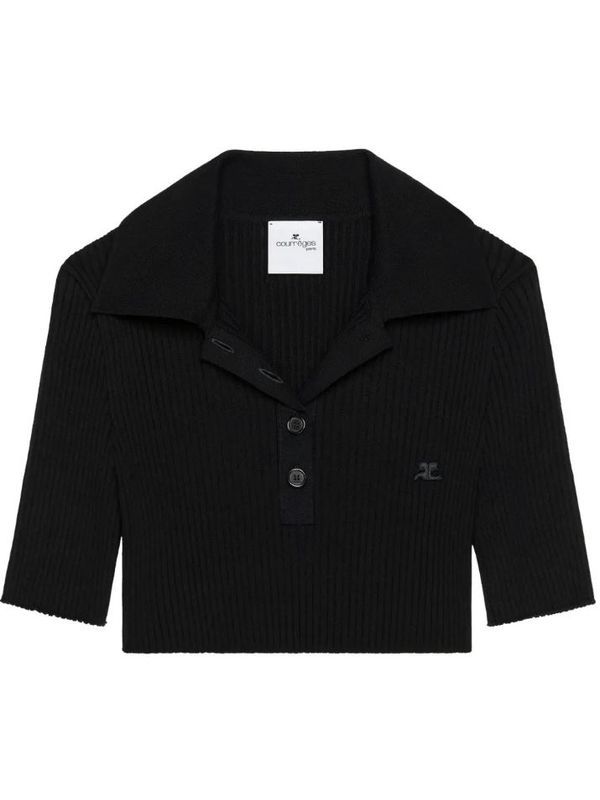 Logo Patch Rib Knit Polo Shirt