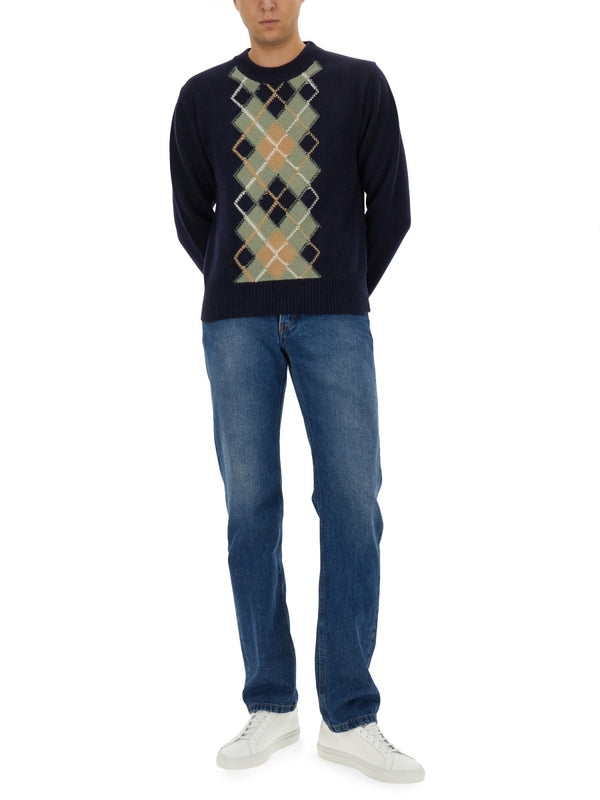 Argyle Check Pattern Wool Cashmere Knit