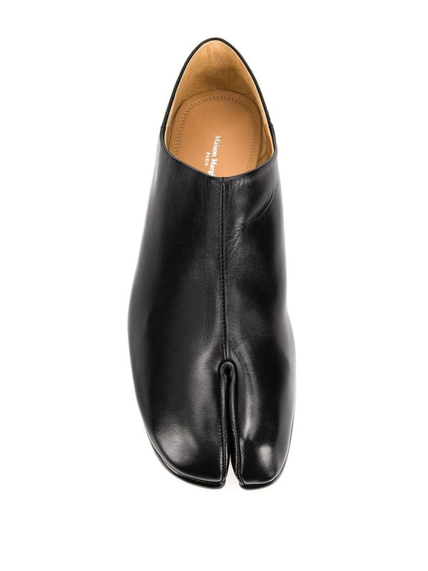 Black Leather Tabi Flat Loafers