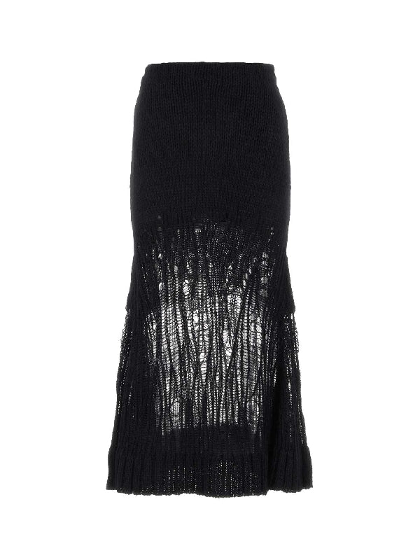 Wool Silk Mesh Flare Skirt