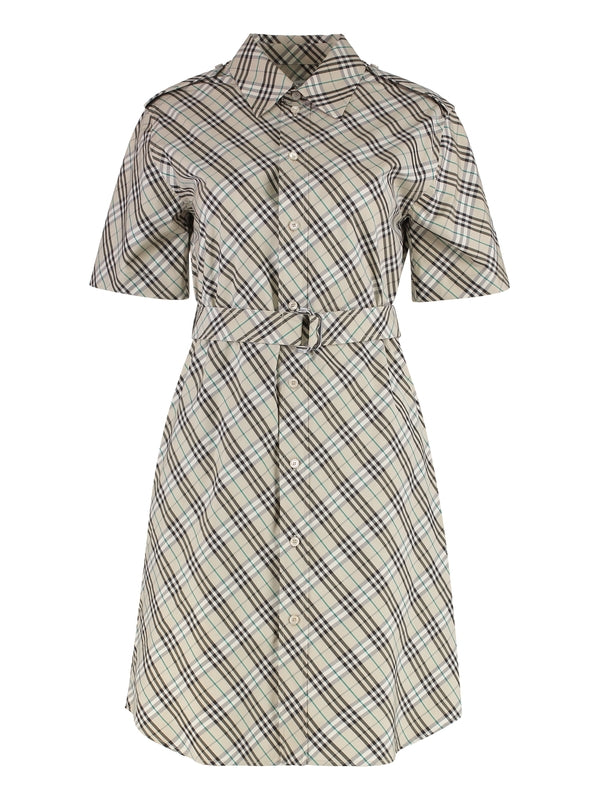 Belt Check Pattern Shirt Dress