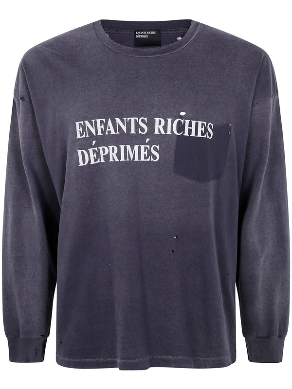 Distress Logo Cotton Long Sleeve Top