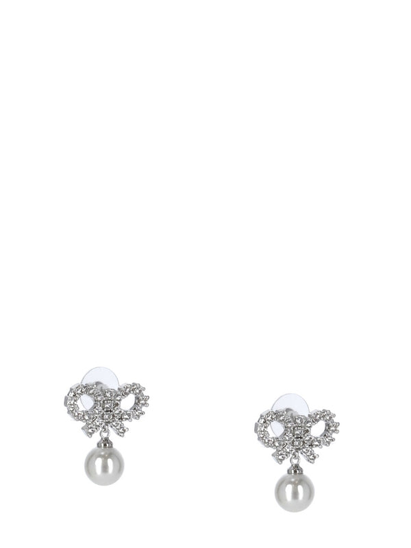 Crystal Bow Detail Pearl Earrings