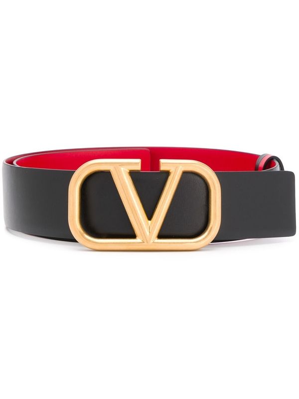 V Logo Reversible Leather Belt