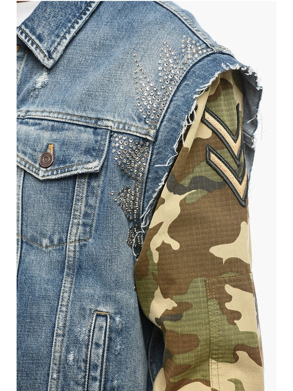 Camouflage Sleeve Denim Jacket