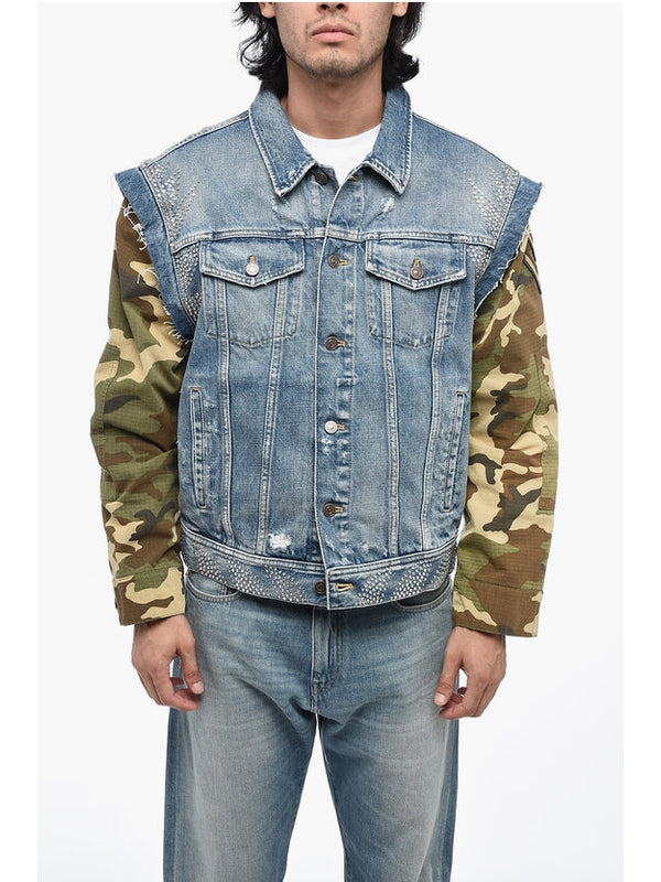 Camouflage Sleeve Denim Jacket