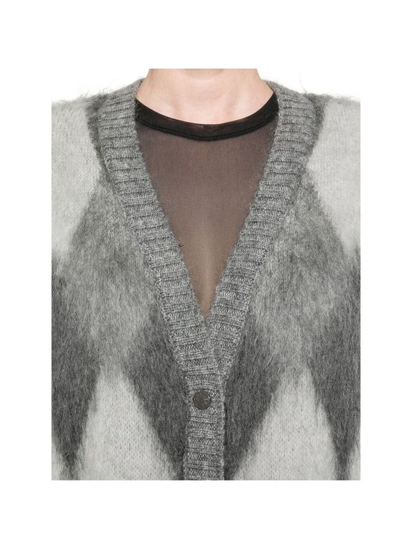 Argyle Pattern Wool Mohair Cardigan