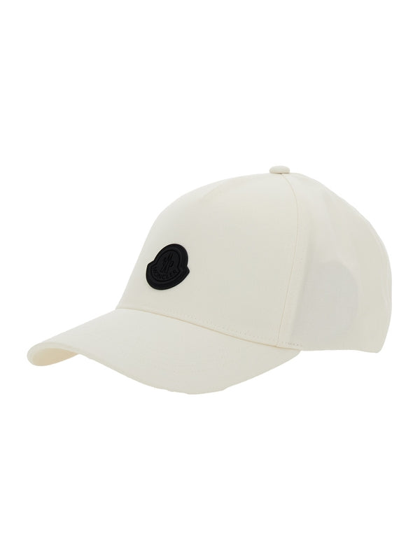 White Baseball Cap with Logo Patch on the Front in Cotton Man Cap