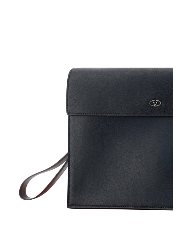 V Logo Leather Clutch