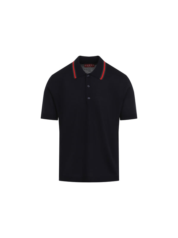 Web Detail Wool Polo Shirt