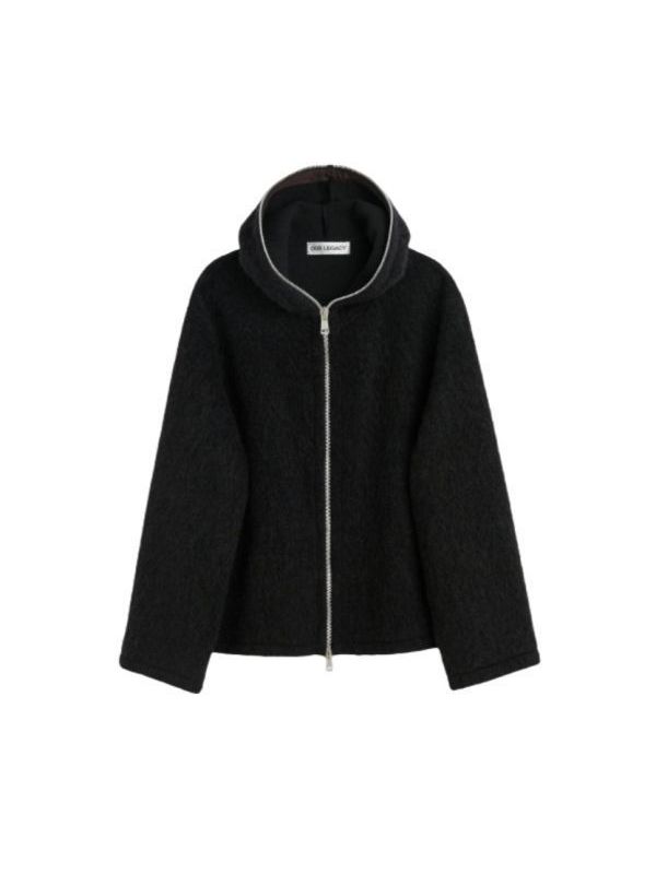 Wool Blend Hooded Zip-up