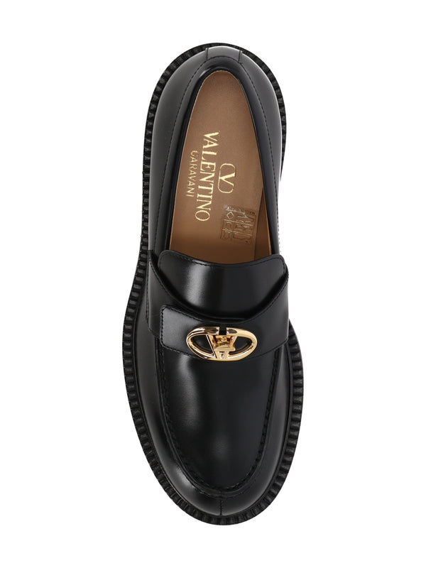 V Logo Leather Loafers