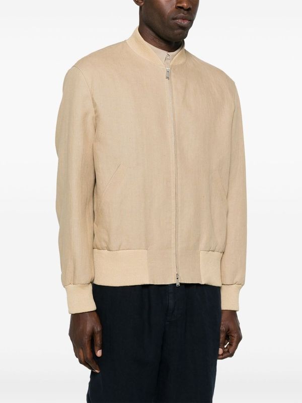 Beige Linen Bomber Jacket