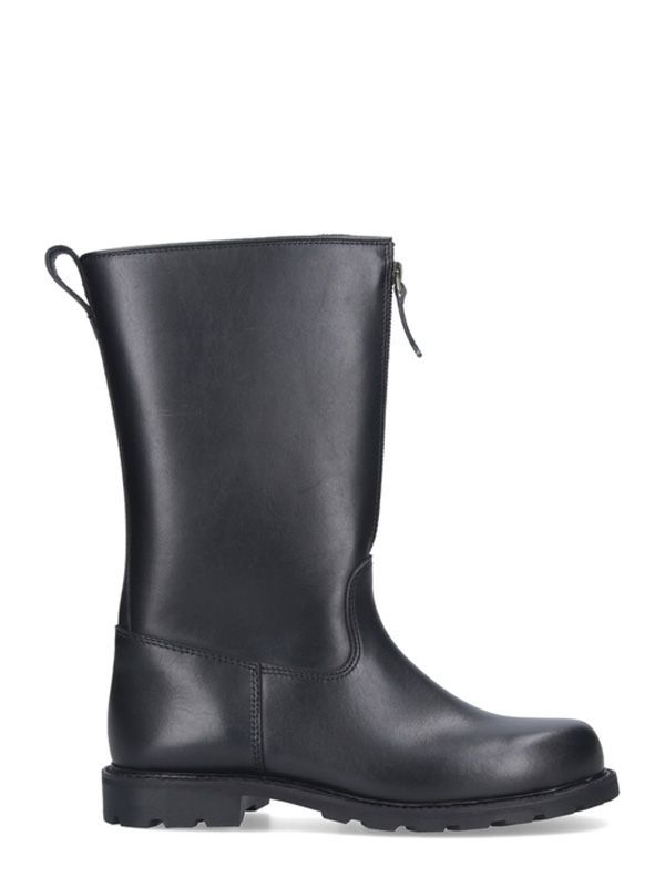 Round-Toe Leather Ankle Boots