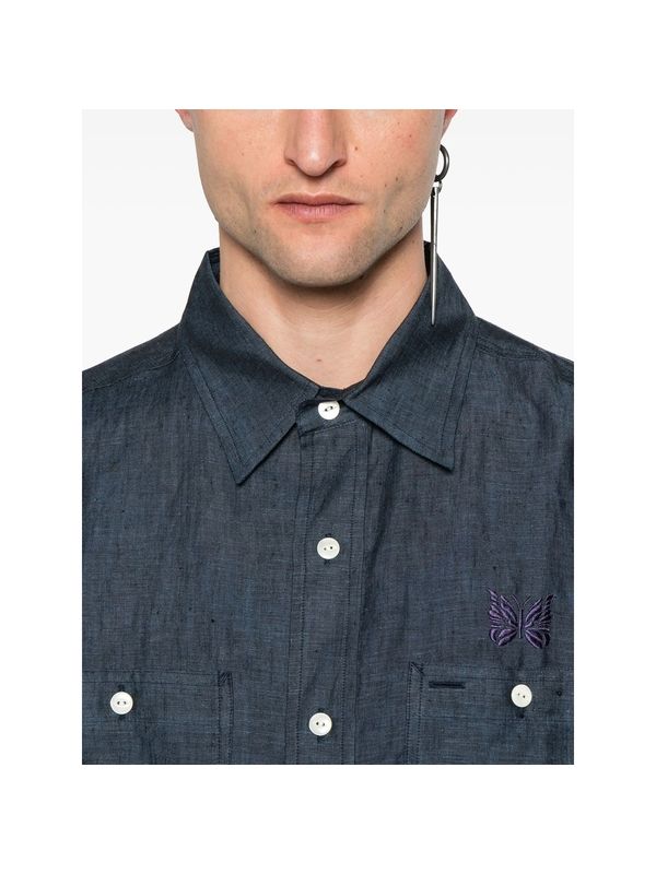 Butterfly Logo Embroidery Linen Denim Shirt