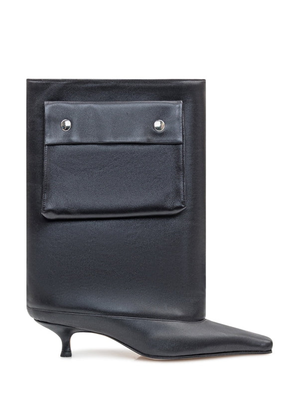 Dana Pocket Detail Kitten Heel Leather Boots