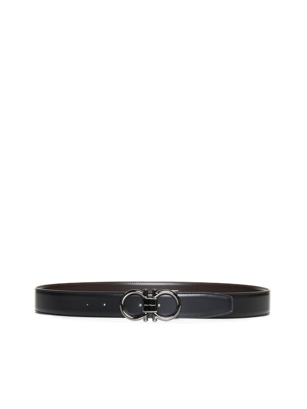 Double Gancini Leather Belt