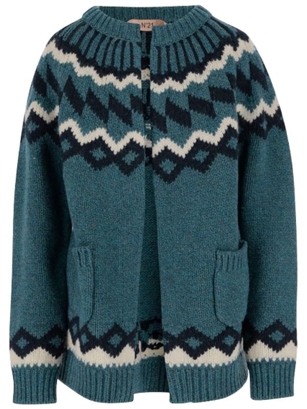 Jacquard Detail Wool Cardigan