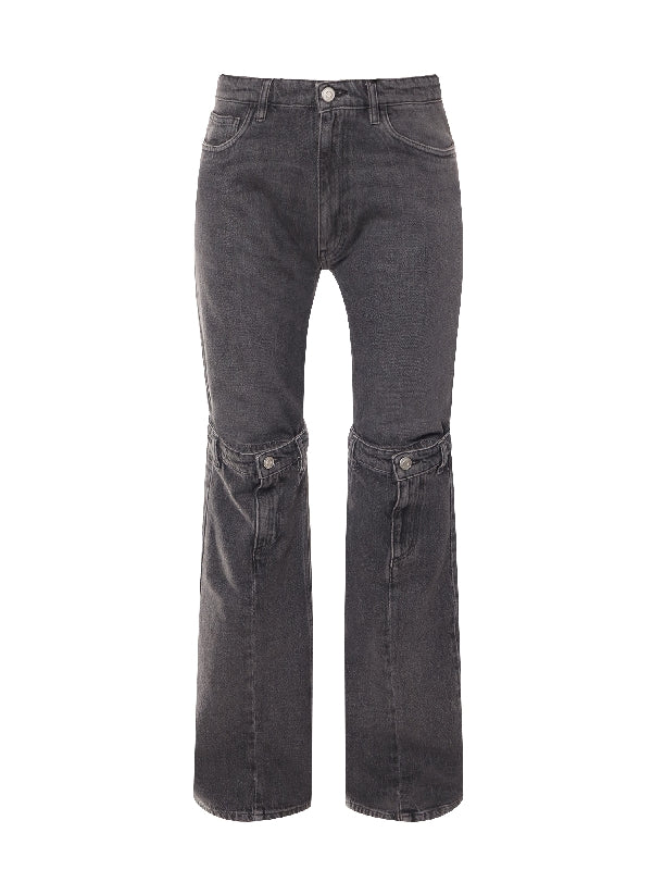 Open Knee Detail Flare Denim Pants