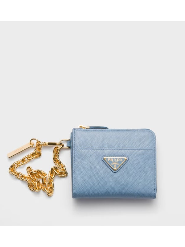 Triangle Logo Saffiano Leather Card Wallet